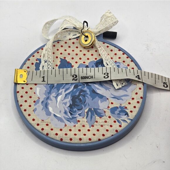 "5/$25" Small Handmade Embroidery Hoop Red Floral White & Blue Wall Hanging Art - Picture 4 of 5
